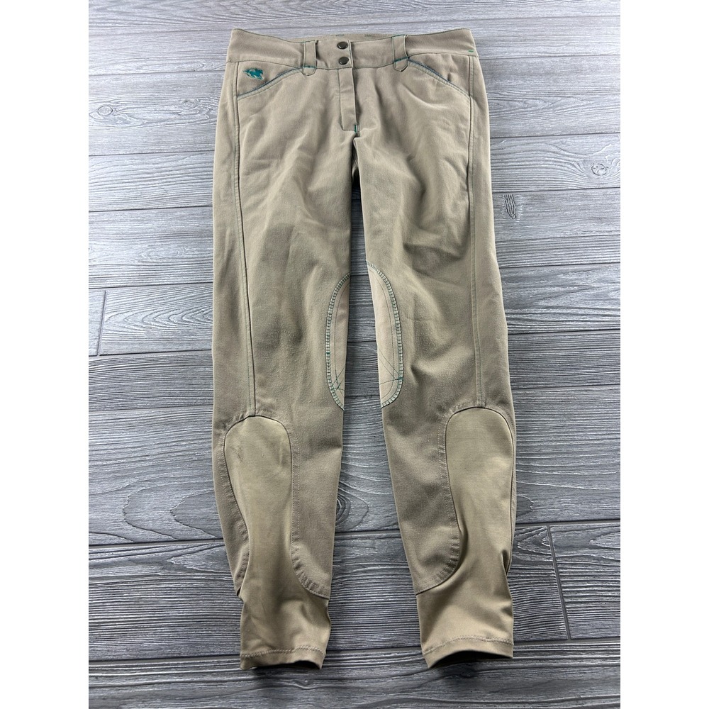 Piper SmartPak Tan Knee Patch Breeches Green Contrast Stitching 28L